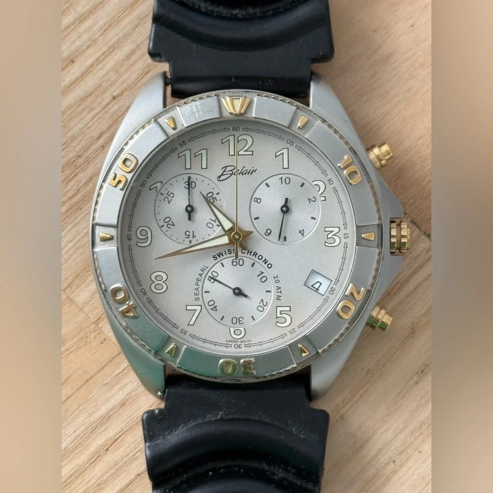 Belair Seapearl Chronograph Vintage Dive Watch Stainless Dial Two-tone Case Rare